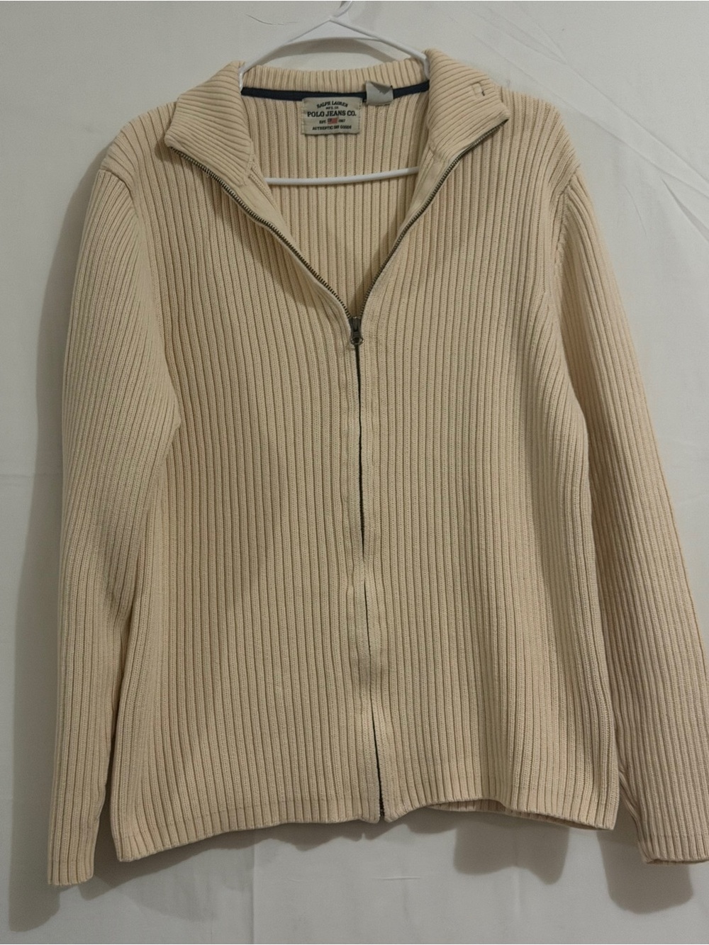 Ralph Lauren Cream Rib-Knit Half Zip Sweater Jacket